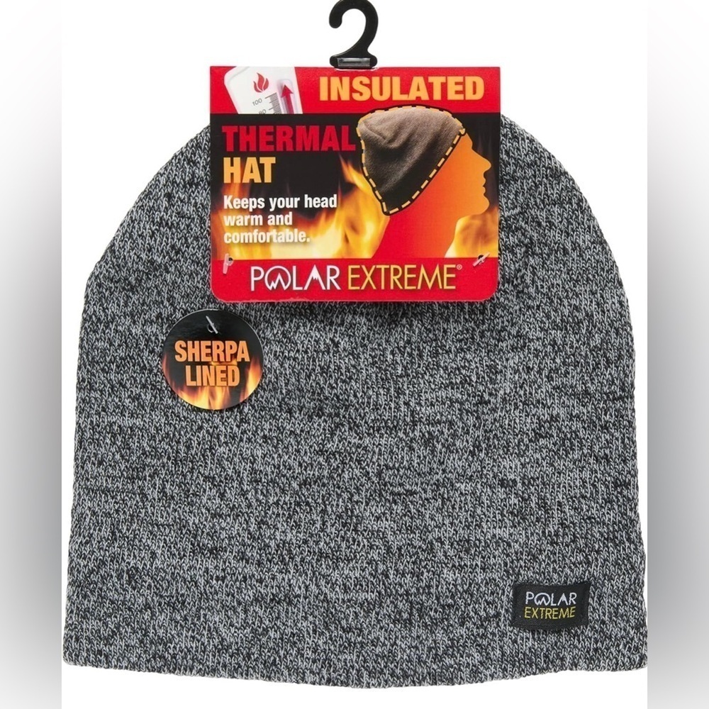 Polar Extreme NWT Gray Black Faux Sherpa Knit Thermal Insulated Beanie Cap OSFM